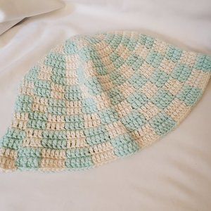 Baby blue checkered bucket hat